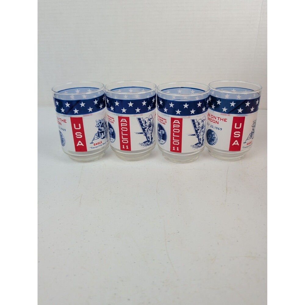 Set Of 4 Vtg Libby's 8oz. Moon Glass Tumblers, Apollo 11 Space Exploration